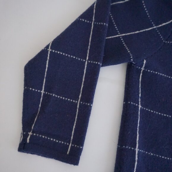 Karen Scott Navy Windowpane Cardigan Sweater Wool Classic A Preppy Cabincore 1X - Picture 10 of 12
